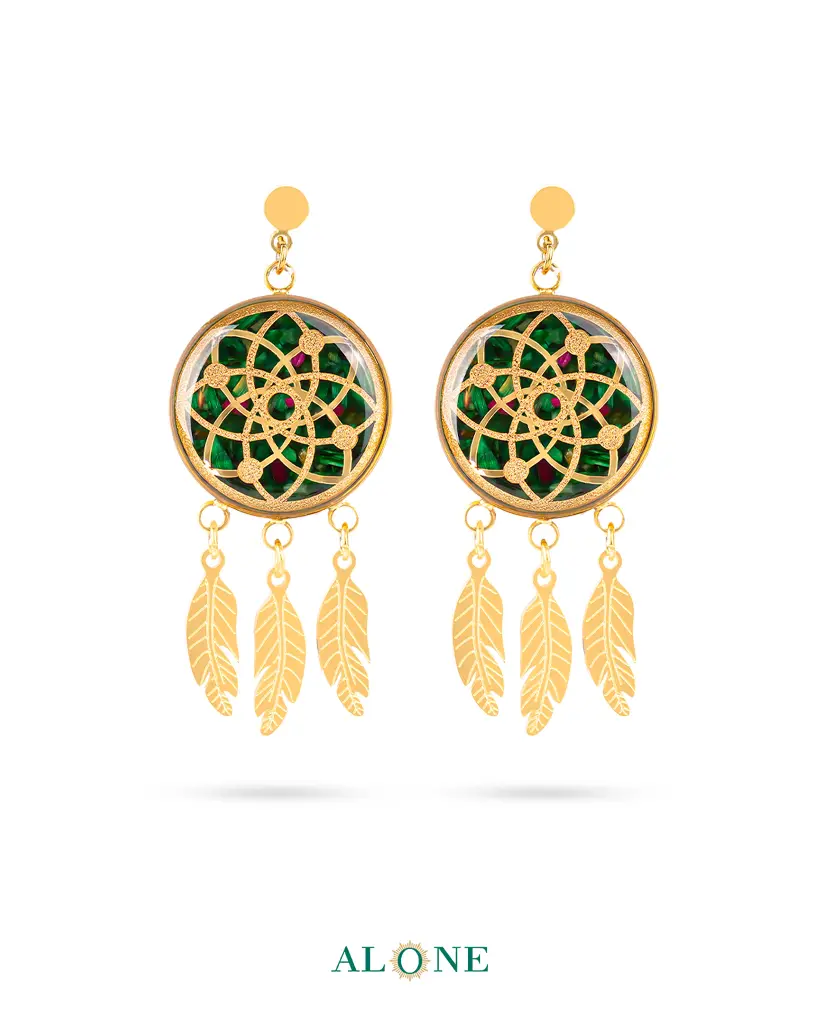Dreamcatcher Green Tiger Eye Earrings 
