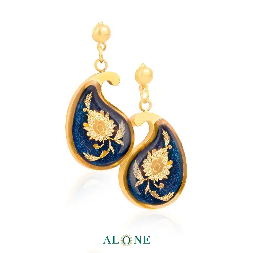[P06111031004A] Lilia Navy Paisley Earrings 