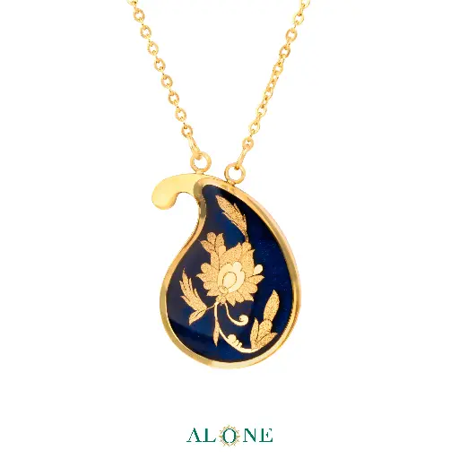 [P04111031019A] Lilia Navy Paisley Pendant 
