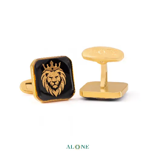 [P03147001004A] Lion Onyx Square Cufflinks 