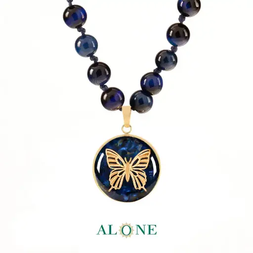 [P08001016006B3] Butterfly Navy Tiger Necklace