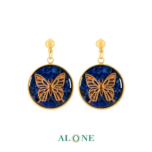 [P06180008001A] Butterfly Navy Tiger Earrings
