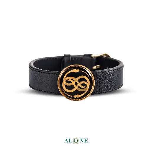 [P05149001004A] Karma Onyx Leather Wristband