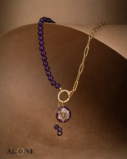 [P08005008005B] Helia Purple Tiger Eye Necklace