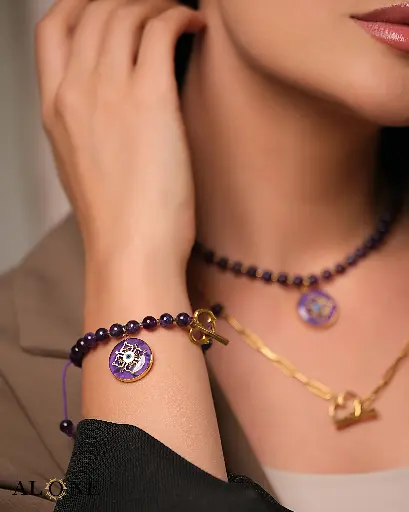 [P08006008005A] Helia Purple Tiger Eye Bracelet