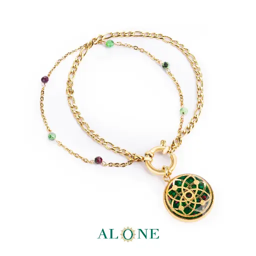 [P05034007006A] Dreamcatcher Green Tiger Eye Bracelet (With Chain) 
