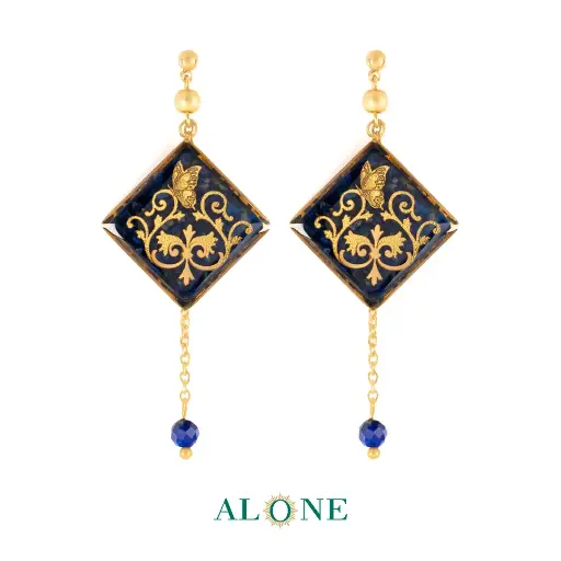 [P06136008005A] Euphoria Navy Tiger Eye Earrings 