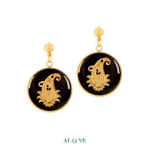[P06137001001A] Paisley Onyx Earrings 