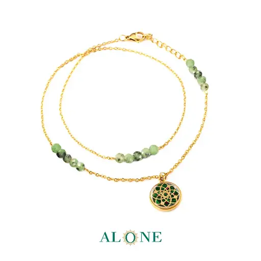 [P11034007001A] Dreamcatcher Green Tiger Eye Anklet